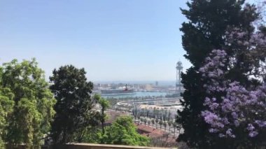 Barselona, İspanya. Ağacın yanında bir şehir manzarası