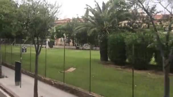 Barcelone, Espagne. Un arbre dans une clôture dans la zone — Video