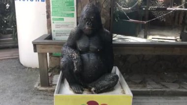 Barselona, İspanya, Binanın önünde oturan bir ayı heykeli