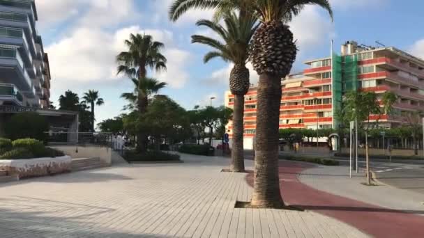 La-Pineda, Spain, A large building with palm trees — Stock Video