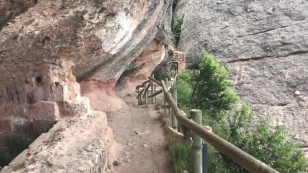Montserrat, España, Una jirafa de pie en una zona rocosa — Vídeos de Stock