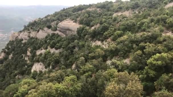 Montserrat, España, Un árbol con una montaña en el fondo — Vídeos de Stock