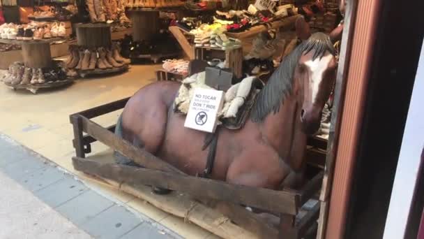 Salou, Spain, Horse exposure outside the store — Stock Video