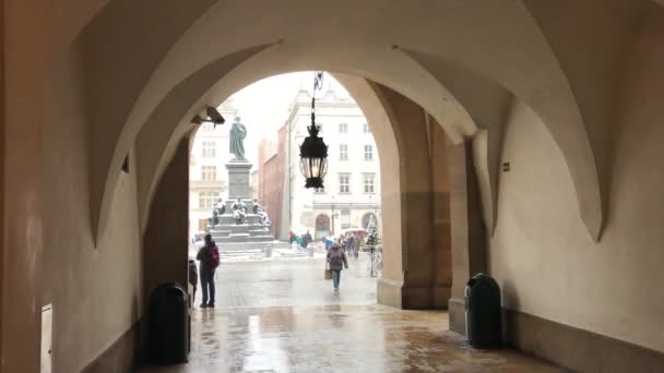 Kraków, Polska, Osoba stojąca przed budynkiem — Wideo stockowe