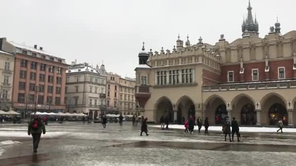 Cracovie, Pologne, Un groupe de personnes marchant devant un bâtiment — Video