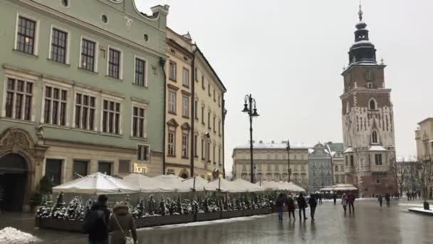Krakau, Polen, Eine Gruppe von Menschen steht vor einem Gebäude — Stockvideo
