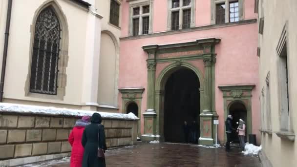 Kraków, Polska, Osoba stojąca przed budynkiem — Wideo stockowe