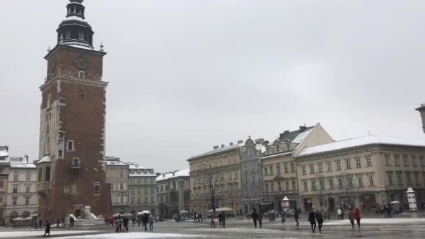 Krakow, Poland, A group of people walking in front of a building — Stock Video