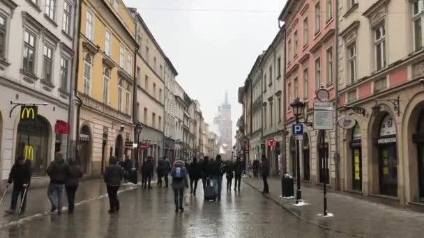 Kraków, Polska, 20 lutego 2017: Grupa ludzi spacerująca ulicą miejską — Wideo stockowe