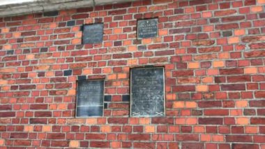 Krakow, Polonya, Tuğla duvarın önünde duran bir adam