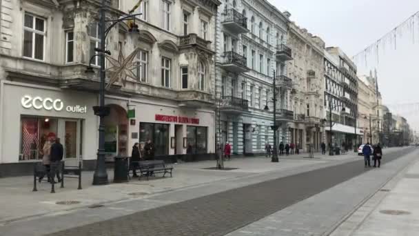 Lodz, Polônia, 21 de fevereiro de 2017: Um grupo de pessoas andando na rua da cidade — Vídeo de Stock