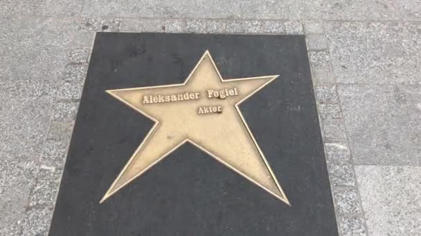 Lodz, Polen, Eine Nahaufnahme des Hollywood Walk of Fame — Stockvideo