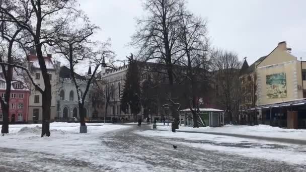 Riga, Letonia, Una calle cubierta de nieve — Vídeos de Stock