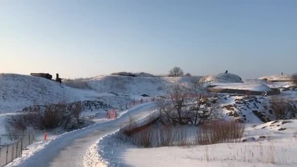 Helsinki, Finlandia, Un tren cubierto de nieve — Vídeo de stock