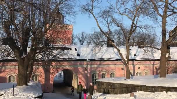 Хельсинки, Финляндия, 20 февраля 2017 года: Здание рядом с деревом — стоковое видео