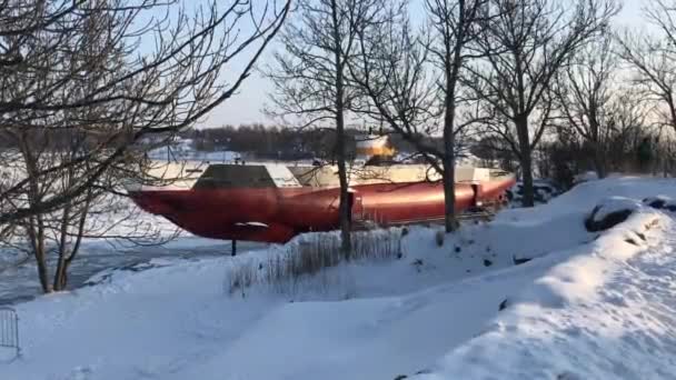 Helsinki, Finlandiya, Karla kaplı bir uçak — Stok video
