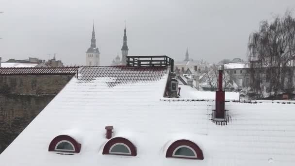 Tallin, Estonia, Budynek pokryty śniegiem — Wideo stockowe