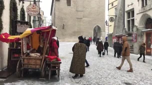 Tallinn, Észtország, 2017. február 18.: Emberek egy csoportja áll egy épület előtt — Stock videók