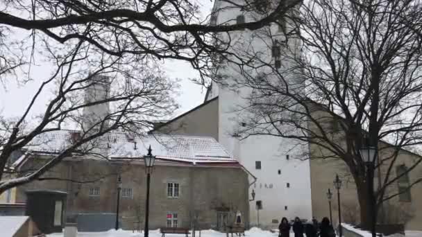 Таллин, Эстония, Дом, покрытый снегом — стоковое видео