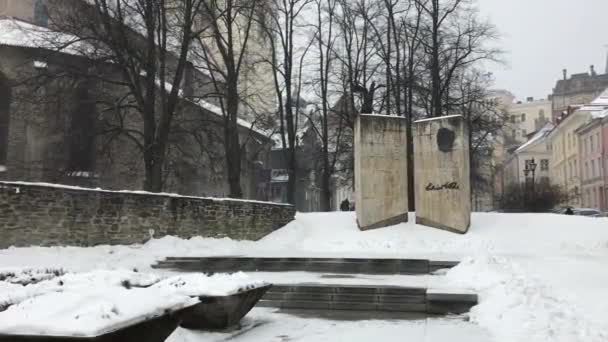 Tallinn, Estland, En bænk dækket af sne – Stock-video