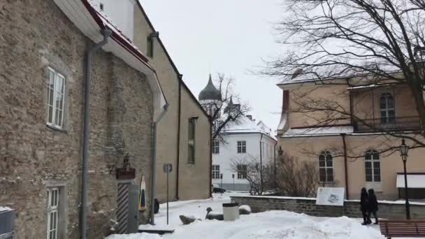 Tallinn, Estonsko, Dům pokrytý sněhem — Stock video