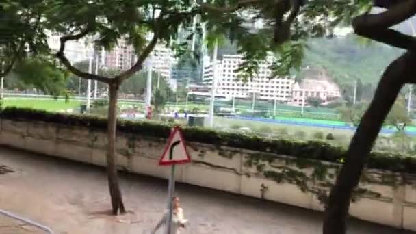 Hong Kong, China, Una persona caminando por una calle junto a un árbol — Vídeos de Stock