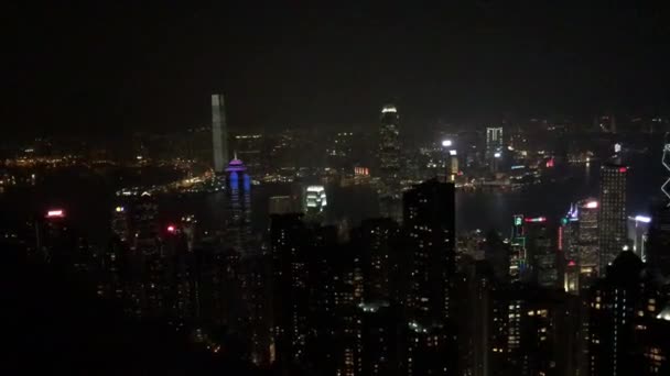 Hong Kong, Chiny, Widok na miasto nocą — Wideo stockowe
