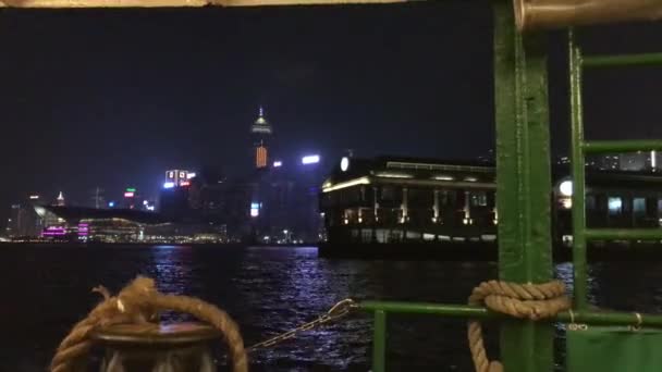 Hong Kong, China, Night Bay — Vídeo de Stock