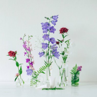 Doğal bitkisel kozmetik. Cilt için kremler. Alan çok renkli yaz çiçek.