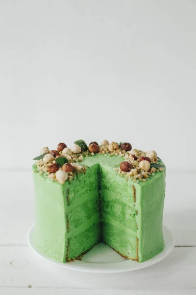 Sweet birthday present. Mint and nuts cake.