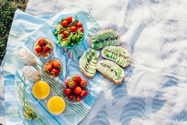 Zdravé Stravování Dietní Snídaně Piknik Parku — Stock fotografie