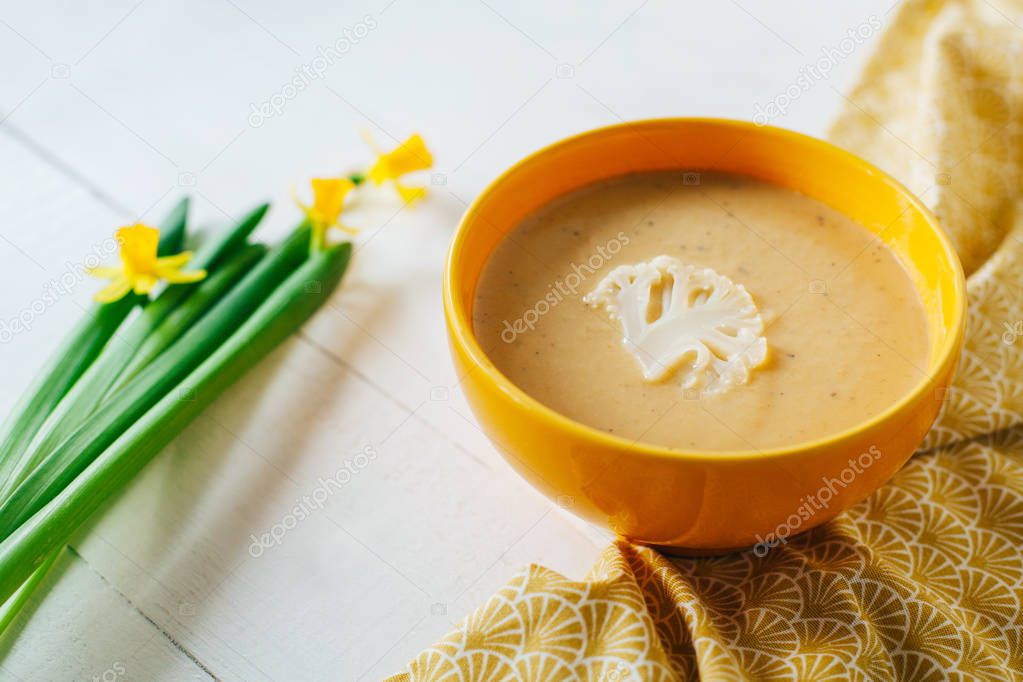 Cream cabbage soup. Healthy eating. Dietary food. Vegetarian.