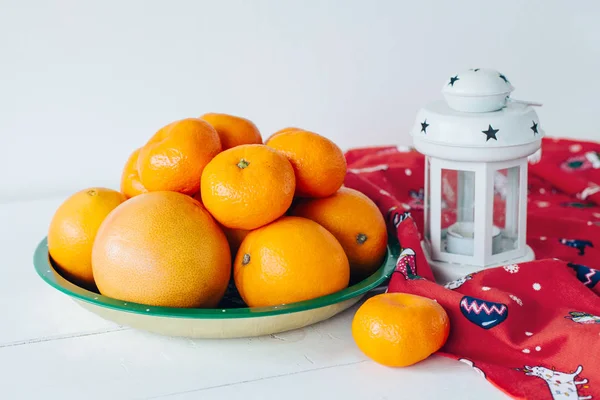 Christmas Pattern Christmas Tangerines White Background — Stock Photo, Image