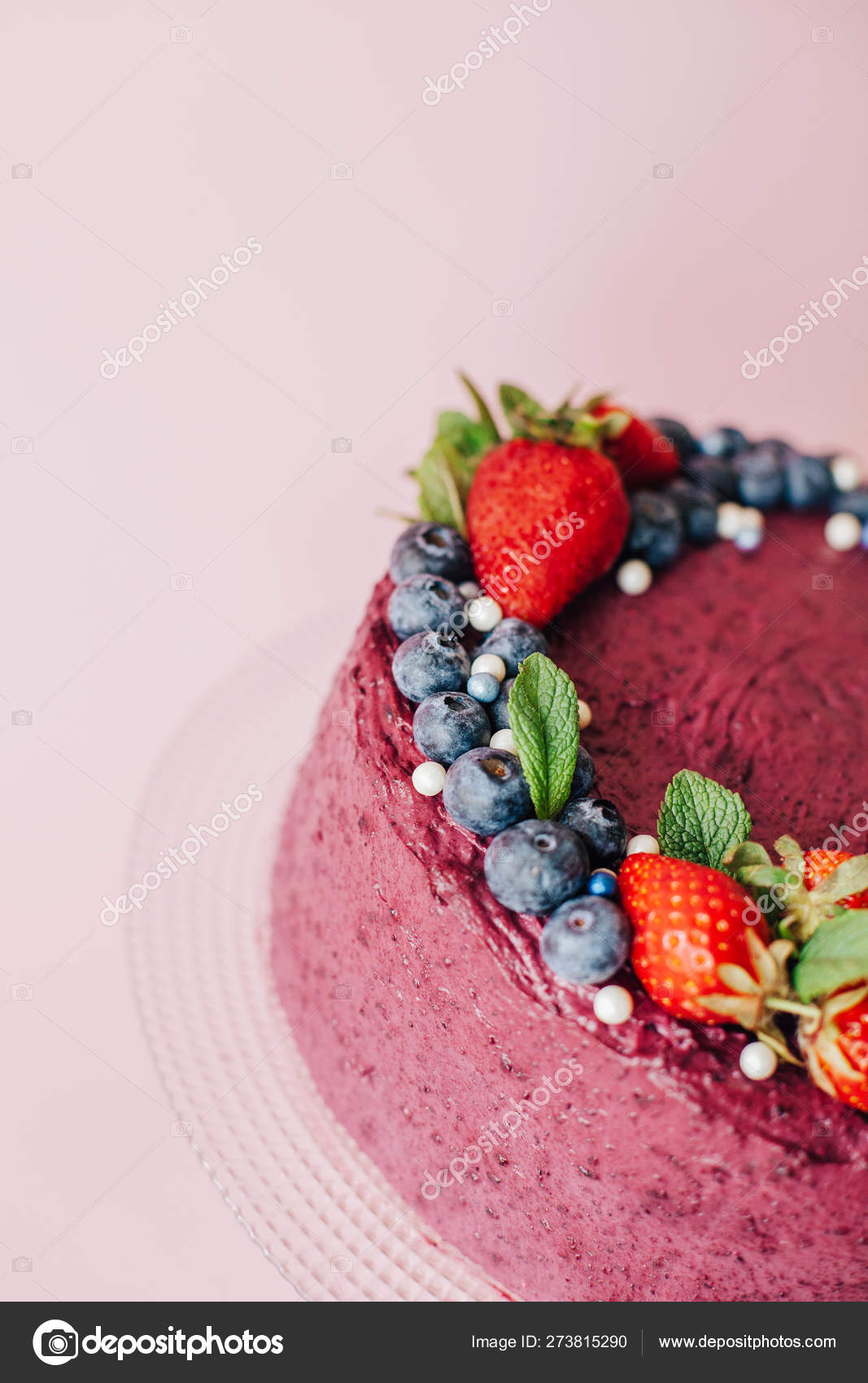 Pink Cake Decoration Sweets Strawberry Blueberry Mint Sweet