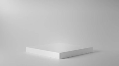 Ürün standı. Ürün tasarımı için boş alan. Yeni ürün için sahne gösterisi. Afişler arka planda. Kozmetik. Podyum standı. 3B Hazırlama.