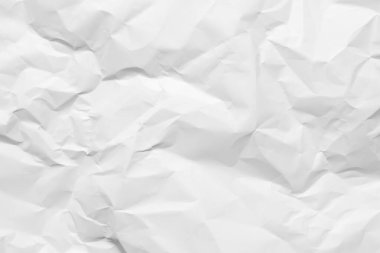 Beyaz buruşmuş kağıt doku arka planı. Temiz beyaz kağıt. Üst görünüm.