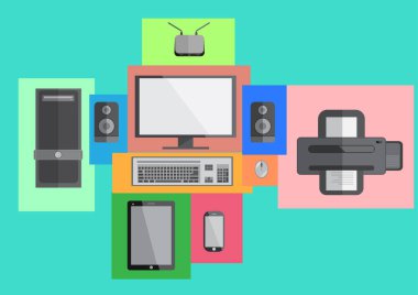 Bilgisayar akıllı telefon ve tablet düz tasarımı ayarla