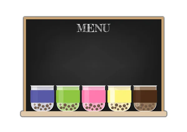 Bubble Tea Mug Menu Blackboard Flat Background Vector Design — Stock Vector