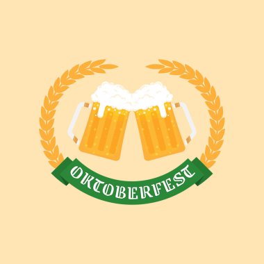 Oktoberfest logosu, rozet ya da etiket seti. Bira festivali posteri ya da afiş tasarımı. Alman festivali işaretleri
