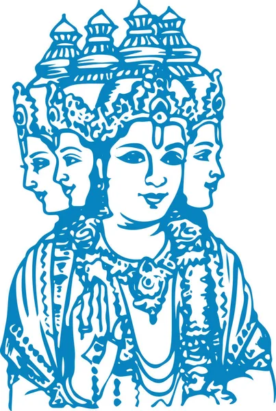 Dessin Croquis Quatre Visages Lord Brahma Schéma Illustration Vectorielle Modifiable — Image vectorielle