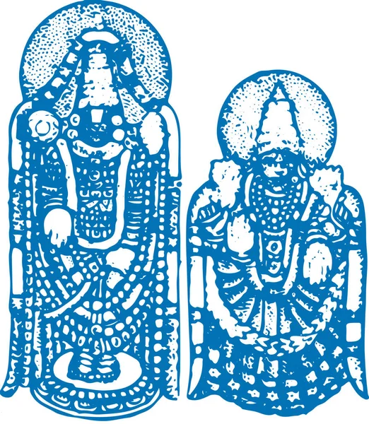 Disegno Schizzo Lord Tirumala Venkateshwara Sua Moglie Padmavati Lakshmi Alamelu — Vettoriale Stock