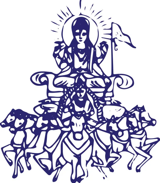 Drawing Sketch Lord Surya Deva Surya Riding Horse Editable Vector — Stock Vector