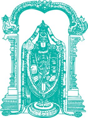 Tirumala Tirupati 'nin çizimi ya da çizimi Tanrı Venkateshwara ya da Srinivasa Özeti Düzenlenebilir Vektör Çizimi