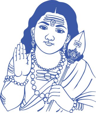 Lord Murugan veya Kartikeya 'nın Çizimi veya Çizimi Düzenlenebilir Vektör İllüstrasyonu