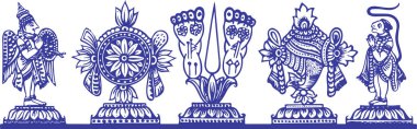 Lord Venkateshwara 'nın ya da Balaji İşareti ve Sembollerinin Çizimi ya da Çizimi Düzenlenebilir Vektör Resimleri