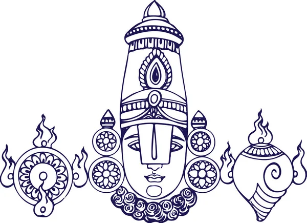 Disegno Schizzo Lord Venkateshwara Linea Vettoriale Balaji Art Elemento Design — Vettoriale Stock