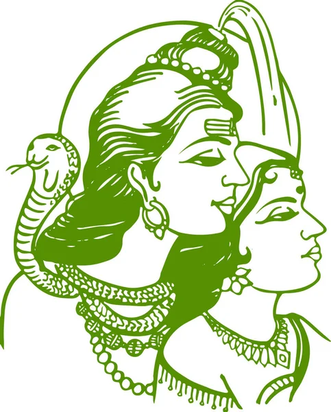 Lord Shiva Parvati Hindu Wedding Card Design Element Sketch Drawing — Stock Vector