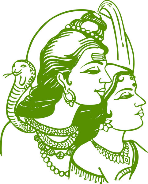 Lord Shiva and Parvati Hindu Wedding Card Design Element. Sketch or Drawing of Shiva Parvati Outline Editable Vector Illustration