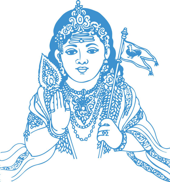 Drawing or Sketch of Lord Murugan or Kartikeya Outline Editable Vector Illustration