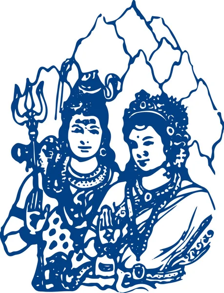 Lord Shiva Parvati Hinduistická Svatební Karta Design Element Náčrt Nebo — Stockový vektor